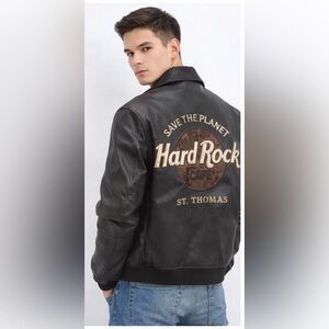 Rare Vintage HardRock Cafe St Thomas Leather Bomber Jacket